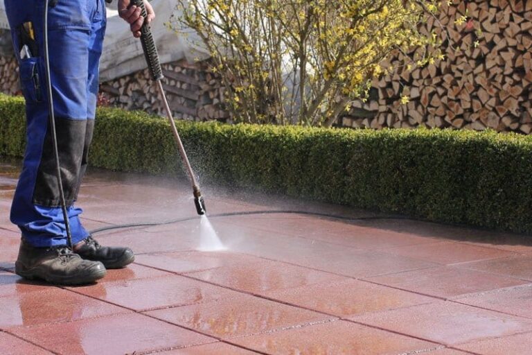 Pressure Washing in Derbyshire — Patio being pressure washed