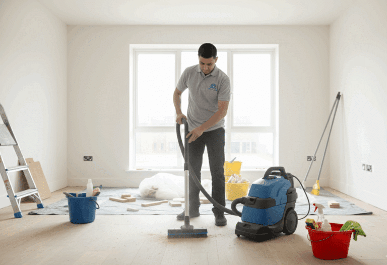 After Builders Cleaning in Derbyshire — Tenancy Cleaner cleaner vacuuming a newly renovated room
